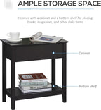 Hinge Cabinet End Table 24x18x30 possessing Bottom Shelf Durable Base Coffee Tone Finish Contemporary Appeal Premium Material