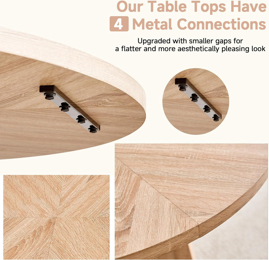 Round Dining Table Set for 4 with Chairs Kitchen Table and Chairs Set Dining Room Table Set Mid-Century Modern Chair with Metal Leg for Apartment Living Room(Natural Table With 4 Brown Chairs)