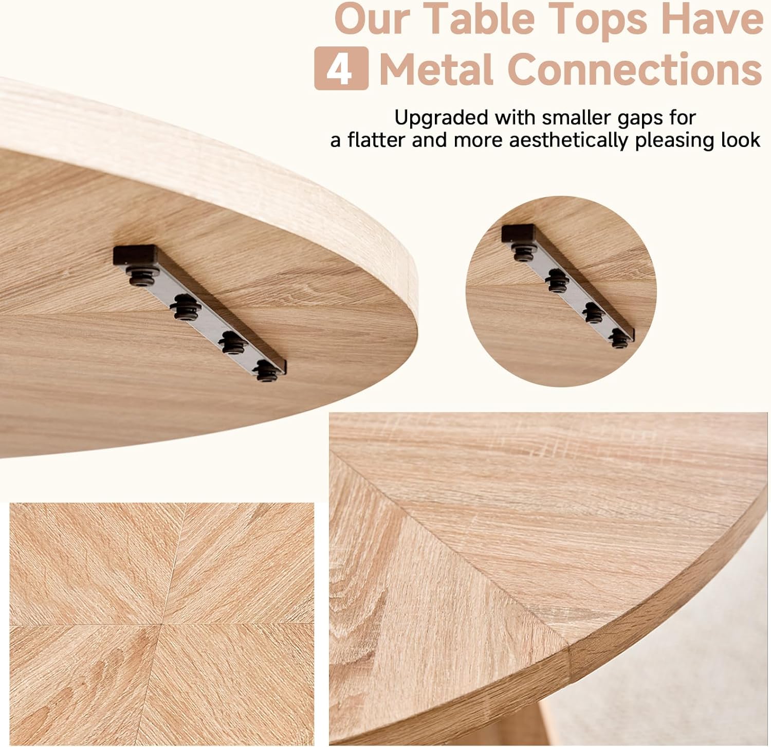 Round Dining Table Set for 4 with Chairs Kitchen Table and Chairs Set Dining Room Table Set Mid-Century Modern Chair with Metal Leg for Apartment Living Room(Natural Table With 4 Brown Chairs)