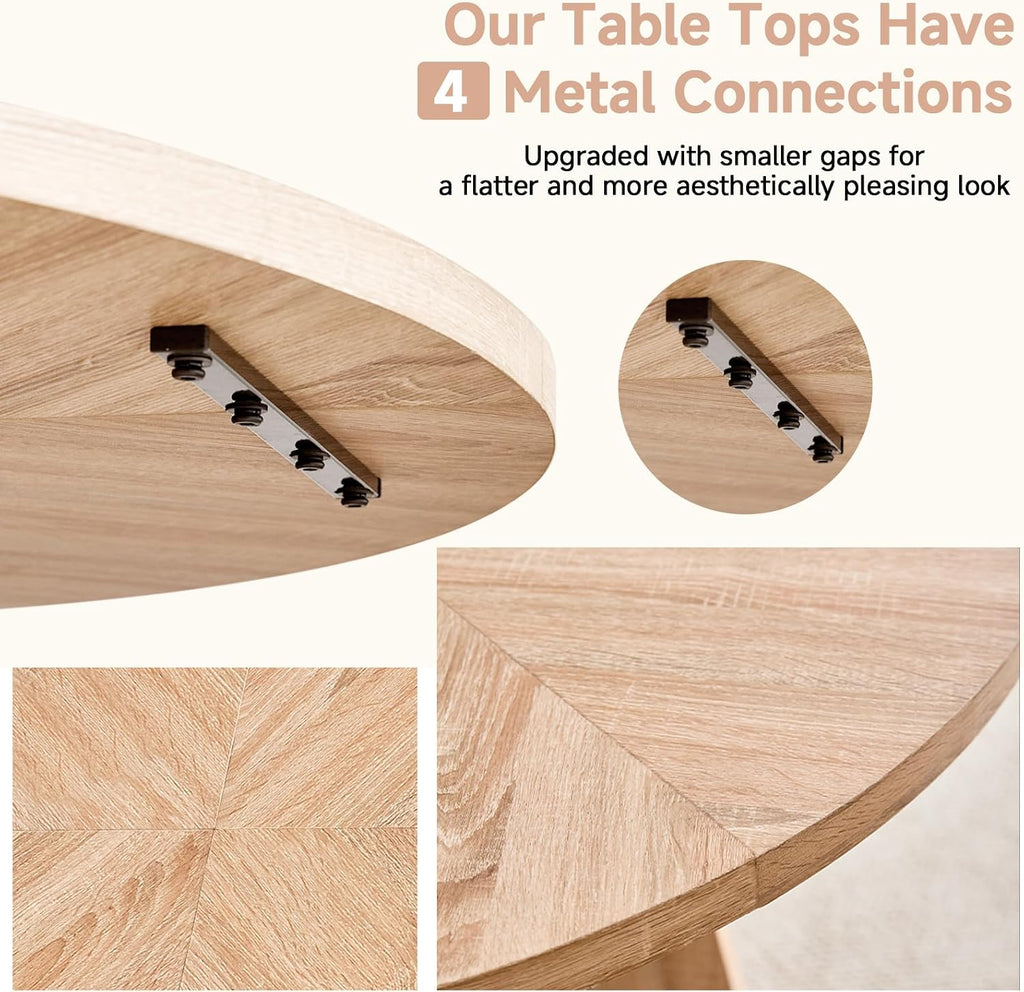 47" Round Dining Table Set for 4, Kitchen Table and Chairs | Wooden Cross Base, Boucle Fabric Chair, for Apartment