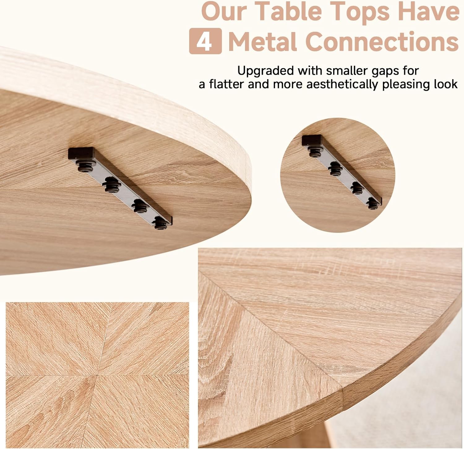 47" Round Dining Table Set for 4, Kitchen Table and Chairs | Wooden Cross Base, Boucle Fabric Chair, for Apartment