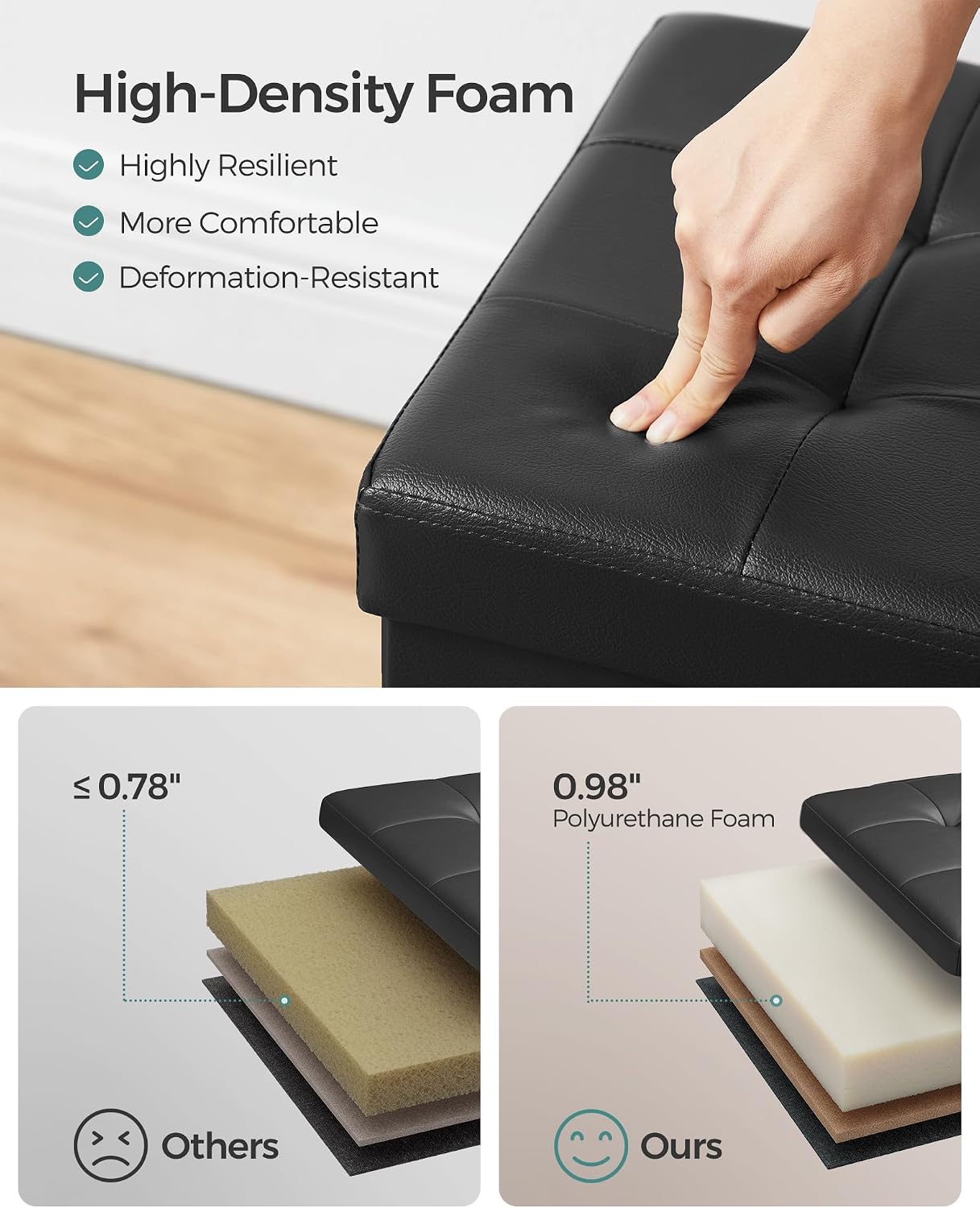SONGMICS MAZIE Collection - 30 Inches Storage Ottoman Bench with Flipping Lid, Storage Chest Footstool, Load 660 lb, for Entryway, Living Room, Bedroom, Synthetic Leather, Black ULSF45BK
