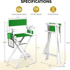 OmySalon Director's Chair 31" Height Folding Portable w/Storage Pouch & Footrest, Makeup Artist Chair for Salon, Events, Mobile, 250lb Capacity, White Wood Frame & Olive Green Canvas Seat