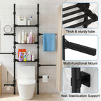 4-Tier Over The Toilet Storage Shelf, Adjustable Carbon Steel Bathroom Organizer, No Drill Tension Mount Freestanding Shelving Unit for Small Rooms, Space Saving Above Behind Toilet
