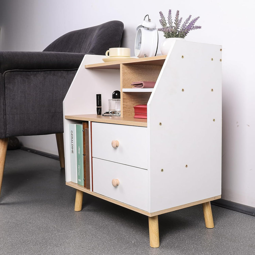 Nightstand with 2 Drawers, Modern Bedside Table Simple Bedside Storage Locker Nordic Bedside Storage Cabinet for Home Bedroom