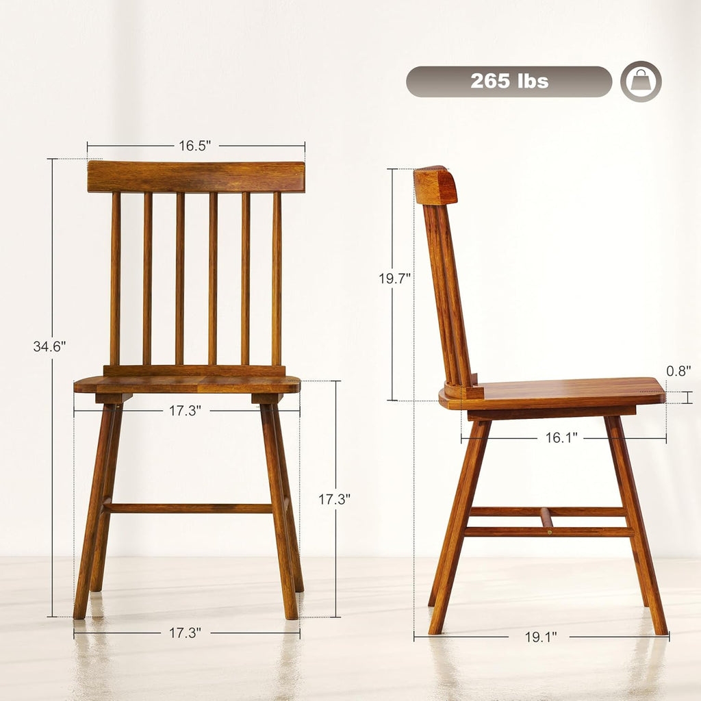 HOMCOM Windsor Dining Chairs Set of 4, Farmhouse Wooden Kitchen Chairs with Rubber Wood Frame and Spindle Backrest for Dining & Living Room, Light Brown