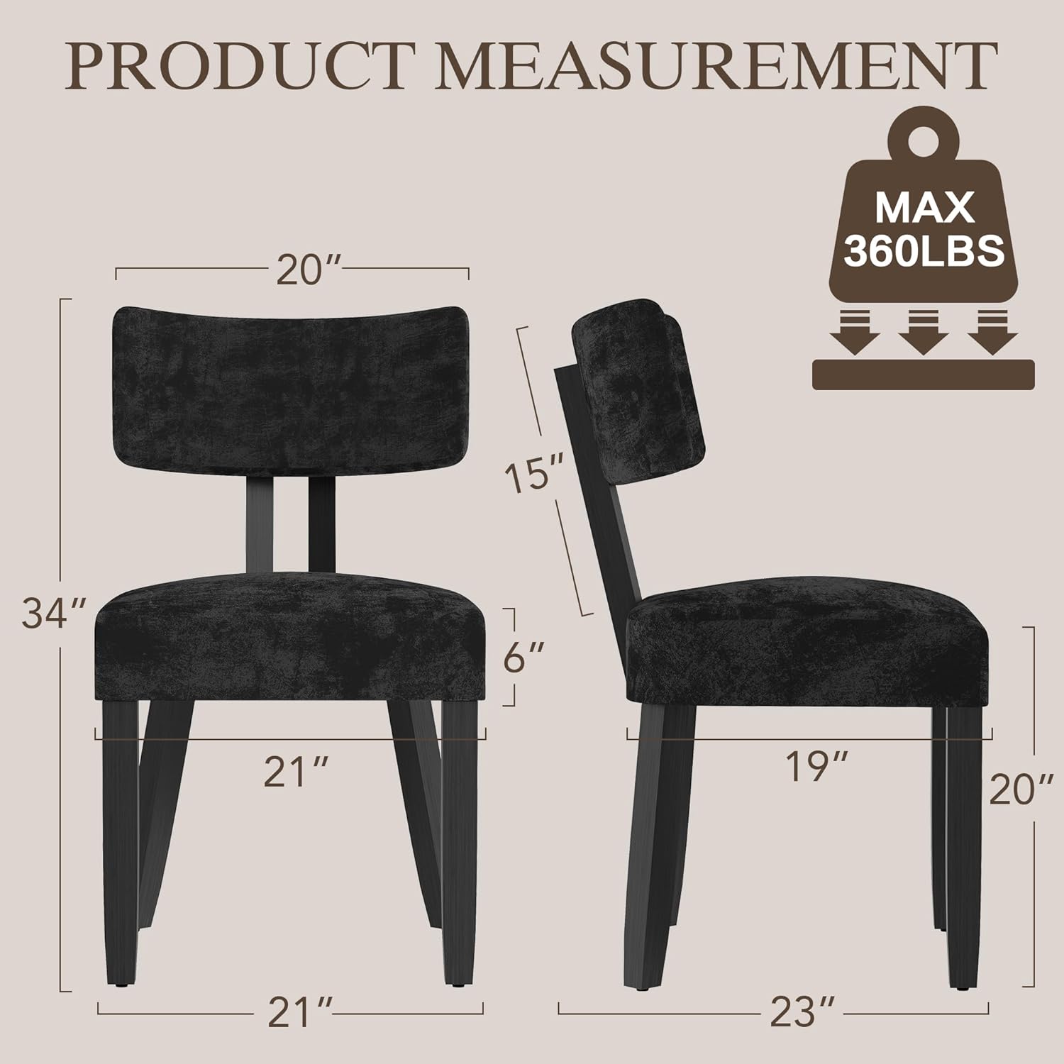 GOTMINSI Mid Century Modern Dining Chairs,Velvet Farmhouse Upholstered Kitchen Chairs, Accent Curved Backrest Dining Room Chairs with Hardwood Legs (Black, 4PCS)