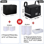 Fireproof Photo Storage Box with Lock, Holds 36 Inner 4"x6" and 3 Large 8"x12" Photo Cases, Waterproof Picture File Organizer, Portable Photos Boxes Containers for Valuables, Photos, Crafts, Documents