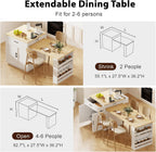 82.7” Kitchen Island with Extendable Dining Table for 4-6 Person, Two-Tone Dining Table with Double-Sized Storage, Power Outlet, Kitchen Island with 2 Side Open Shelves Storage, White