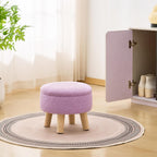 Wimarsbon Storage Ottoman, Modern Round Footrest with Soft Padded Seat, Teddy Velvet Footstool with Wood Legs, Accent Small Table or Plant Stand for Hallway, Living Room (Purple)