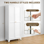 71" Tall Metal Kitchen Pantry Cabinet, Freestanding Steel Storage Cabinet with Doors, 4 Adjustable Shelves, for Dining Room, White