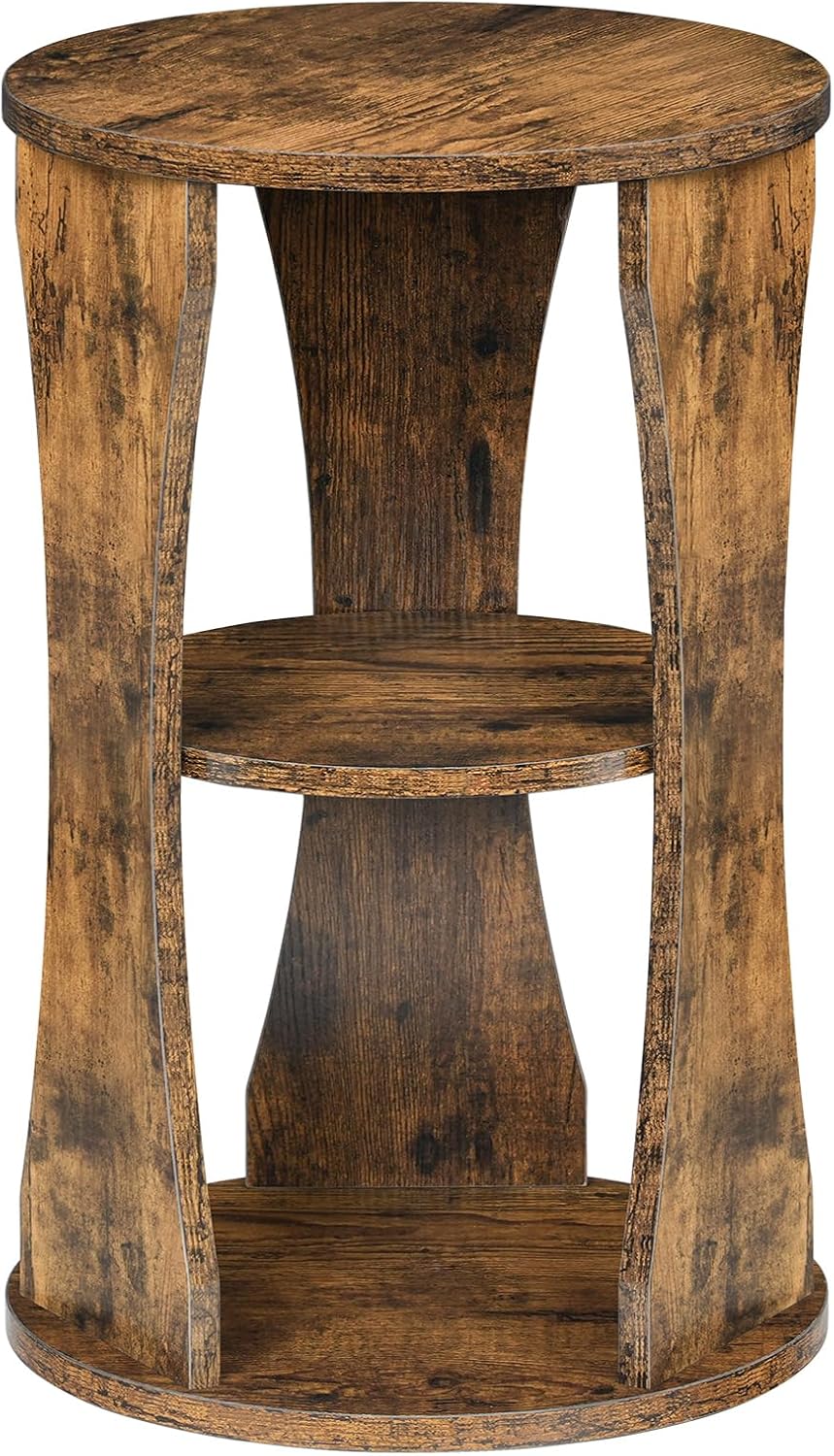 YATINEY Round Side Table, 3-Tier Wooden End Table with Storage Shelves, Accent Table for Small Spaces, Nightstand for Living Room, Bedroom, Rustic Brown ET15BR
