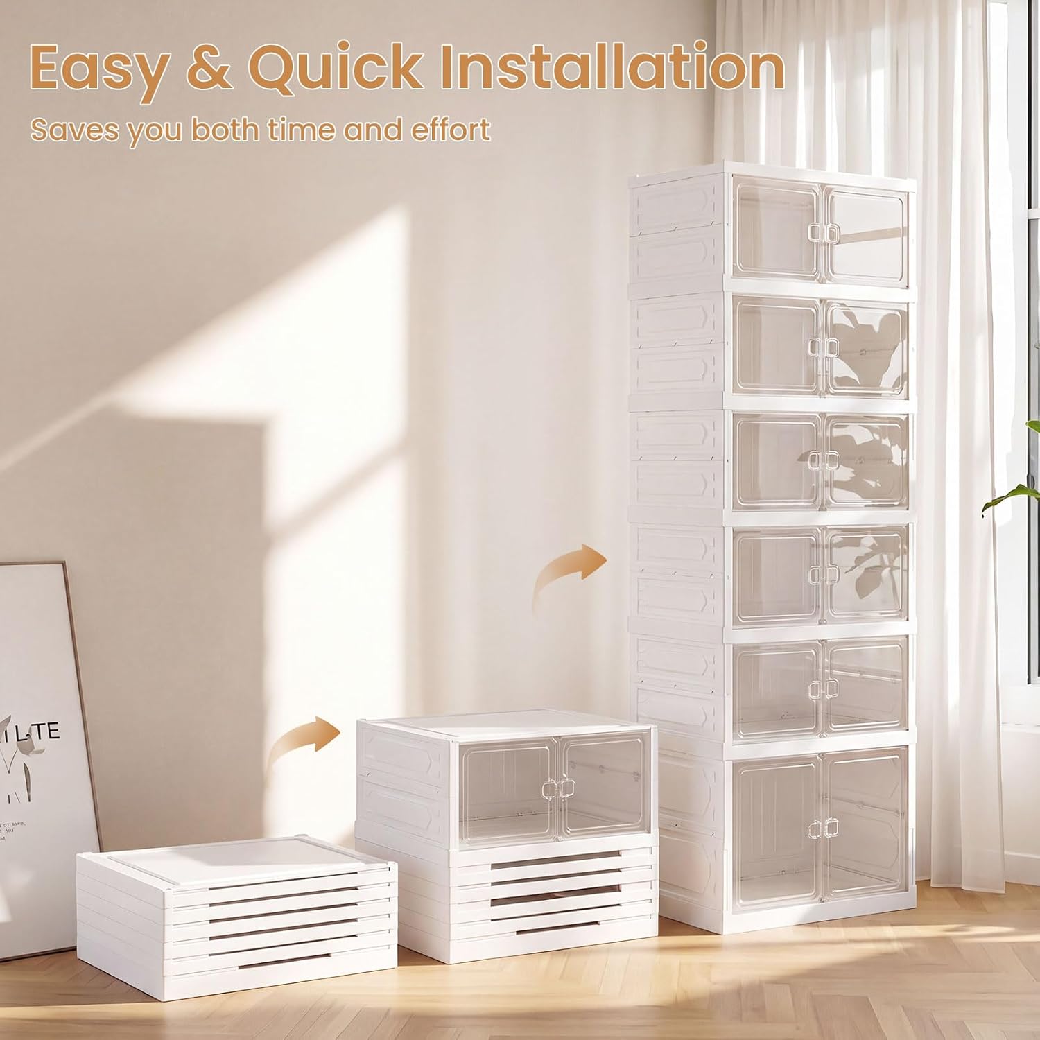 Giantex 6-Tier Foldable Shoe Rack Organizer, 12 Pairs Plastic Shoe Storage Box w/Magnetic Door, Space-Saving Collapsible Shoe Shelf for Entryway Living Room Cloakroom Closet, Easy Assembly