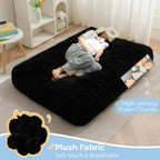 MAXYOYO Bean Bag Chair Bed for Kids, Convertible Bean Bag Folds from Lazy Chair to Floor Bed, Stuffed Floor Sofa Couch Sofa Bed for Boys and Girls, High-Density Foam Filling, Black