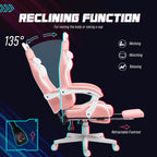 HOMCOM Racing Gaming Chair with Cat Ears, Reclining Faux Leather Computer Chair with Footrest, Lumbar Support and Headrest, Height Adjustable Gamer Chair with Swivel Seat and Wheels, Pink