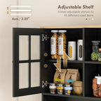 HOMCOM Kitchen Pantry Storage Cabinet, 72" Freestanding Cabinet with Hutch, Large Countertop, Glass Doors and Adjustable Shelves for Dining Room, Black