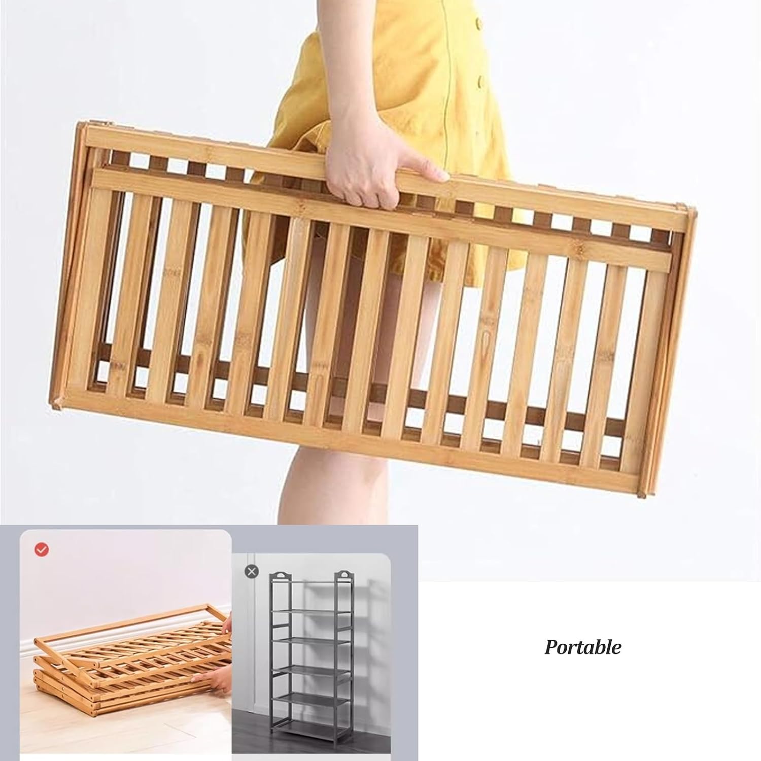 Stylish Bamboo Folding Shoe Rack - Space-Saving 3/4/5/6 Tier Storage Bench for Hallway & Entryway - 50cm/70cm/100cm Wide Sturdy nizer for Small Spaces