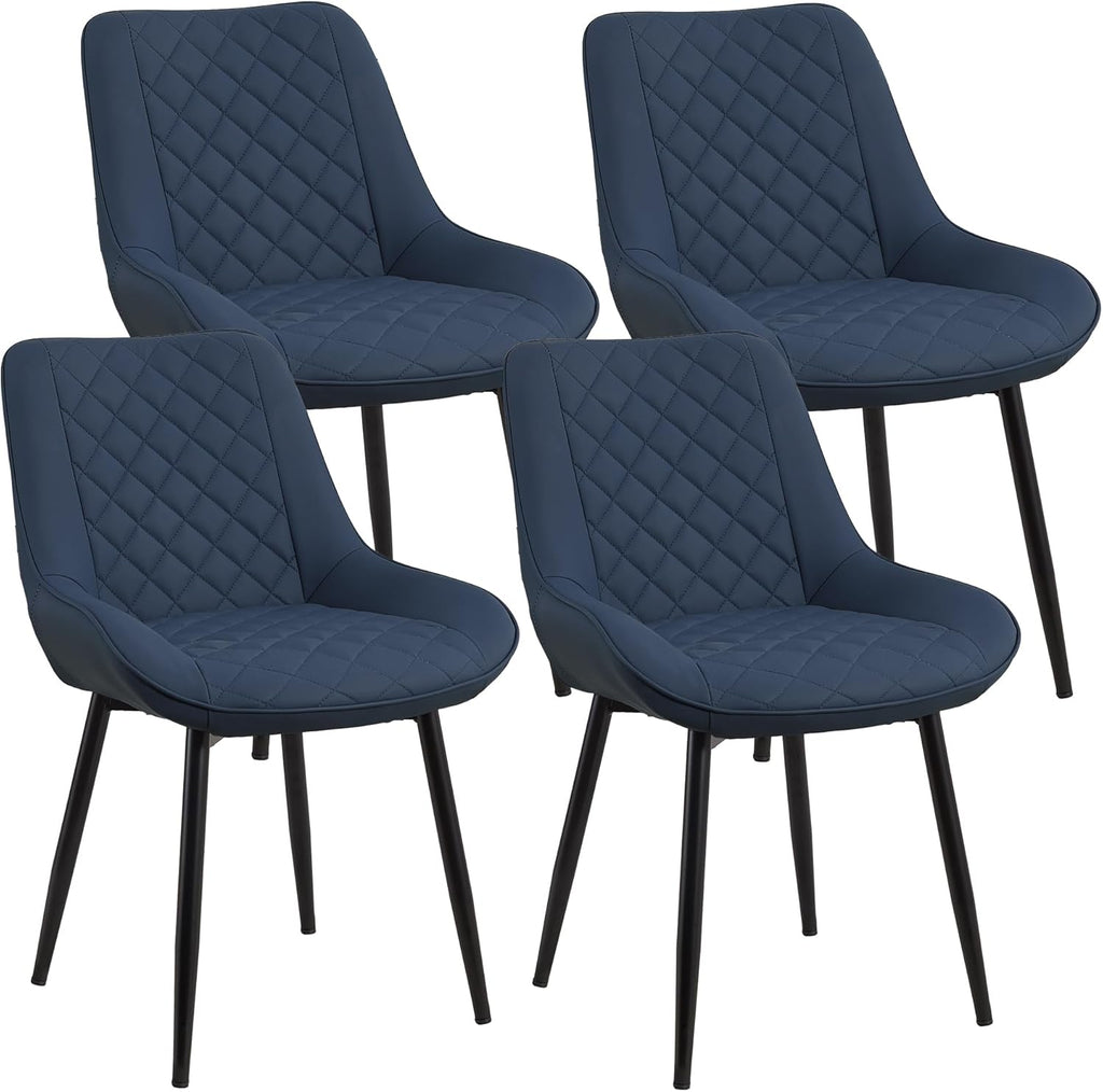 Dining Chair Set of 4, Modern Dining Chairs with Thick Cushions, Faux Leather Upholstered Kitchen Dining Room Chairs with Metal Adjustable Legs for Dining Living Room, Blue