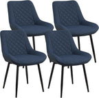 Dining Chair Set of 4, Modern Dining Chairs with Thick Cushions, Faux Leather Upholstered Kitchen Dining Room Chairs with Metal Adjustable Legs for Dining Living Room, Blue