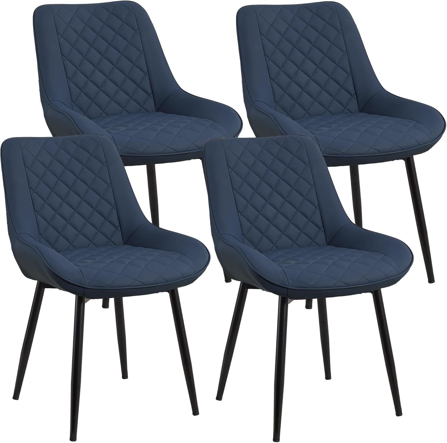 Dining Chair Set of 4, Modern Dining Chairs with Thick Cushions, Faux Leather Upholstered Kitchen Dining Room Chairs with Metal Adjustable Legs for Dining Living Room, Blue