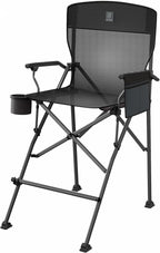 EVER ADVANCED Textilene Mesh Tall Camping Folding Chair 31", Portable Directors Chair, Bar Height Camping Chair with Carry Bag and Footrest, Armrest, Heavy Duty Supports 300 Lbs Black
