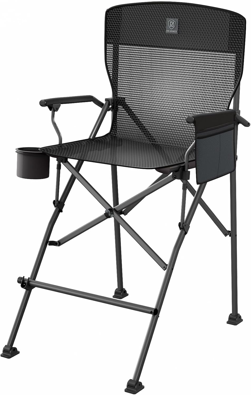 EVER ADVANCED Textilene Mesh Tall Camping Folding Chair 31", Portable Directors Chair, Bar Height Camping Chair with Carry Bag and Footrest, Armrest, Heavy Duty Supports 300 Lbs Black