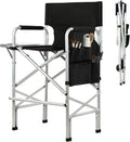 Makeup Chair for Makeup Artist 45.6'', Tall Directors Chairs Foldable for Clients with Side Table Cup Holder Storage Bag and Footrest, Folding Chair 400lbs Capacity Black