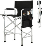 Makeup Chair for Makeup Artist 45.6'', Tall Directors Chairs Foldable for Clients with Side Table Cup Holder Storage Bag and Footrest, Folding Chair 400lbs Capacity Black