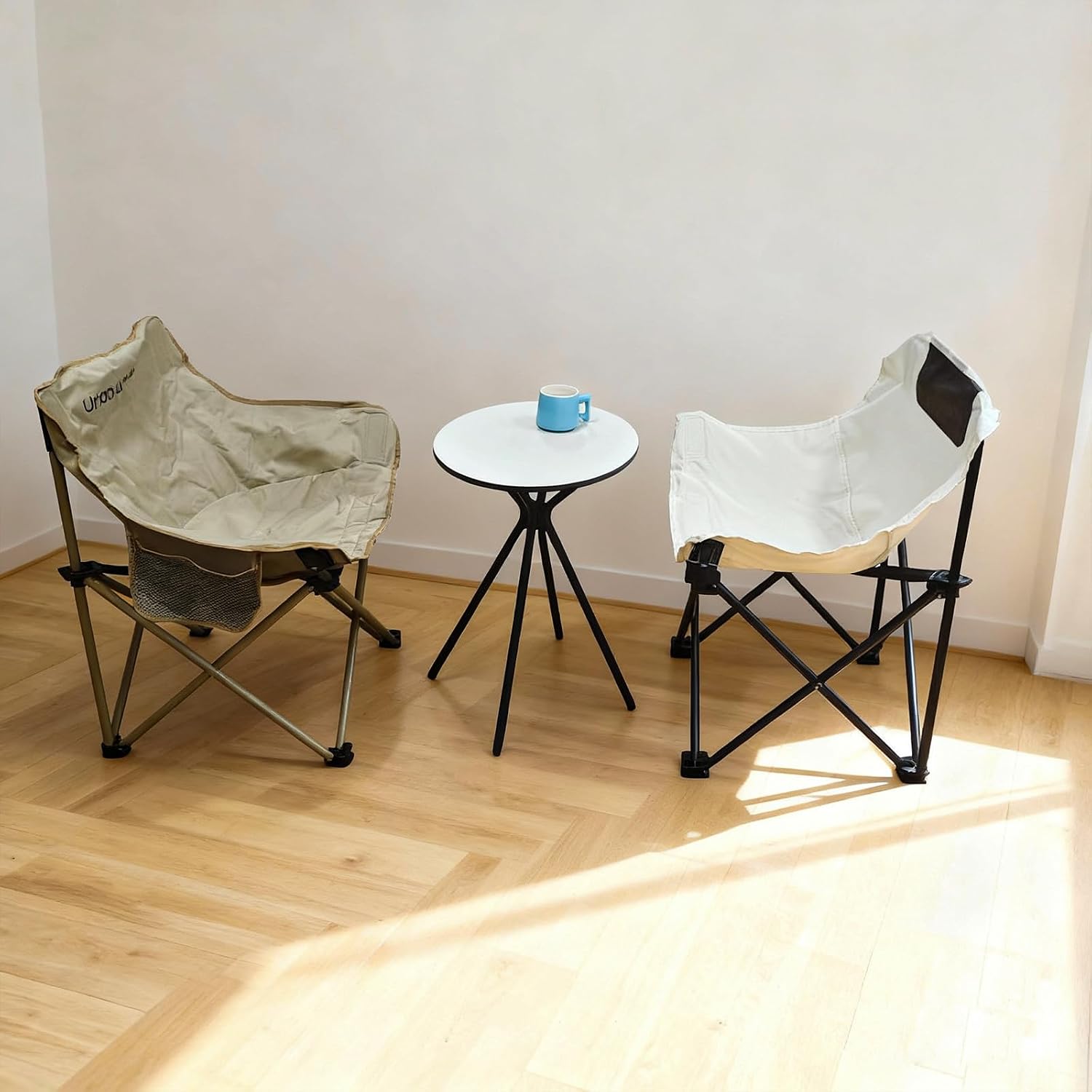 Oval Side Table, 10mm HPL Tabletop End Table, 110 lbs Detachable Small Side Table for Small Spaces with X-Shaped Iron Legs, Waterproof Scratch-Resistant Table for Living Room Bedroom Camping Picnic
