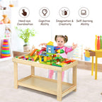 Costzon 2 in 1 Kids Activity Table w/Storage, Patented Building Block Table w/Board for Bricks Crafts Arts Draw, Children Solid Wood Play Table Desk for Preschool Toddler Boy & Girl Gift, Natural