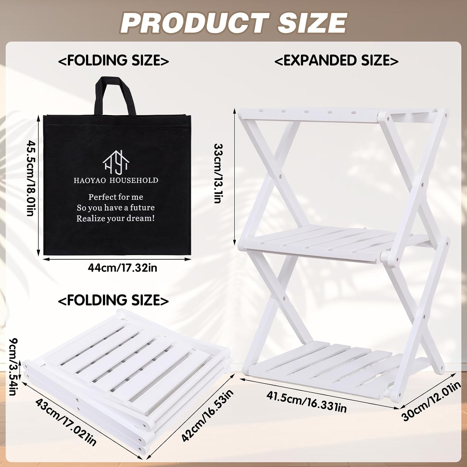 3 Tier Portable Folding Shoe Storage Rack Natural Bamboo Vertical Shoe Rack for Corridors, Bedrooms Living Room Corner and Small Spaces (White)