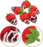 6pcs Artificial Realistic Strawberries Chocolate Dipped Faux Fruit Decoration Set for Photography Props Cake Toppers Party Photo Shoot