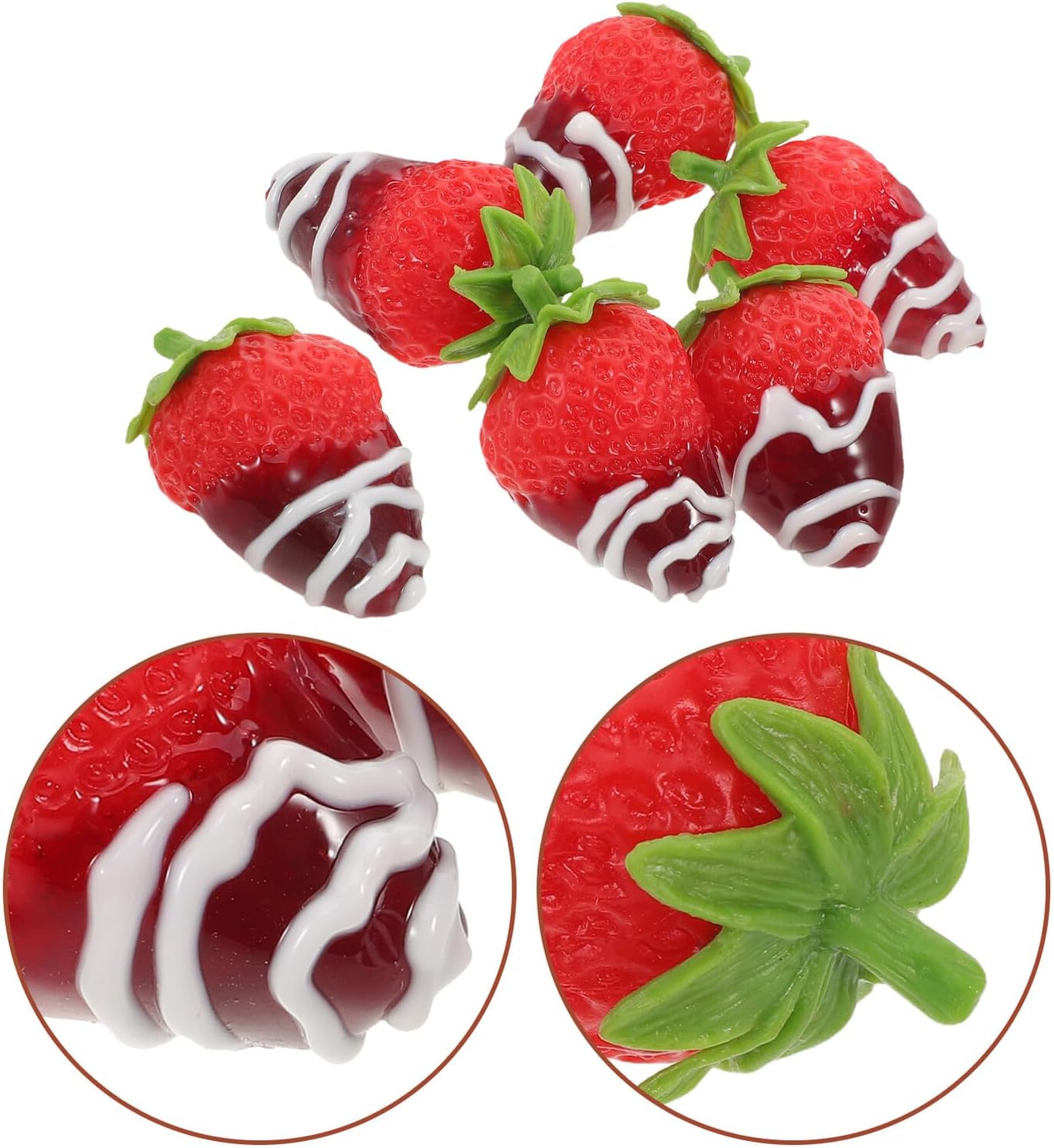 6pcs Artificial Realistic Strawberries Chocolate Dipped Faux Fruit Decoration Set for Photography Props Cake Toppers Party Photo Shoot