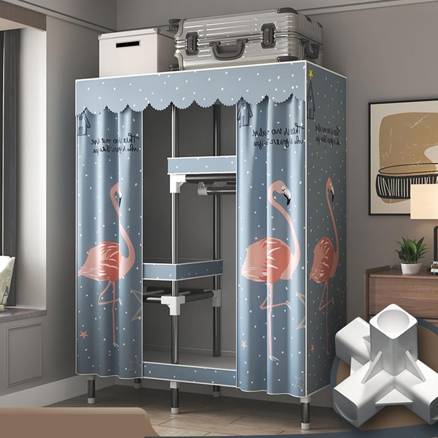 Canvas Wardrobe,Four-Column Portable Wardrobes for Bedroom,Closet Organizers 108 * 45 * 172 Cm New Base Design Fabric Wardrobe,Large Storage Space Foldable Wardrobe,Grey