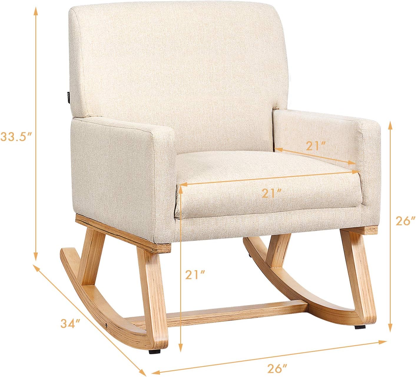 POWERSTONE Upholstered Rocking Glider Nursery Mid Century Accent Lounge Arm Chairs for Small Spaces Bedroom Living Room (Beige)