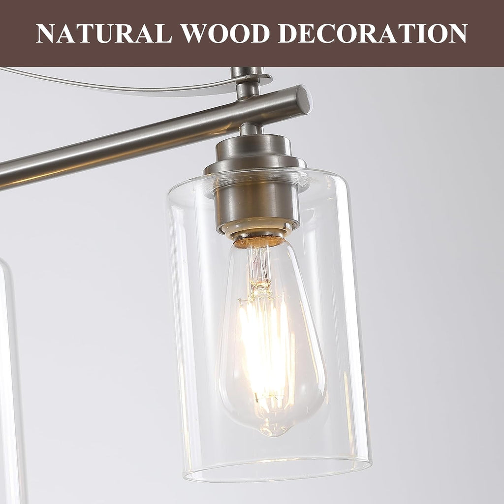 Island Light for Kitchen, 4-Light Linear Chandelier Pendant Lighting for Kitchen Island, Brushed Nickel Dining Room Light Fixture Over Table with Clear Glass Shades