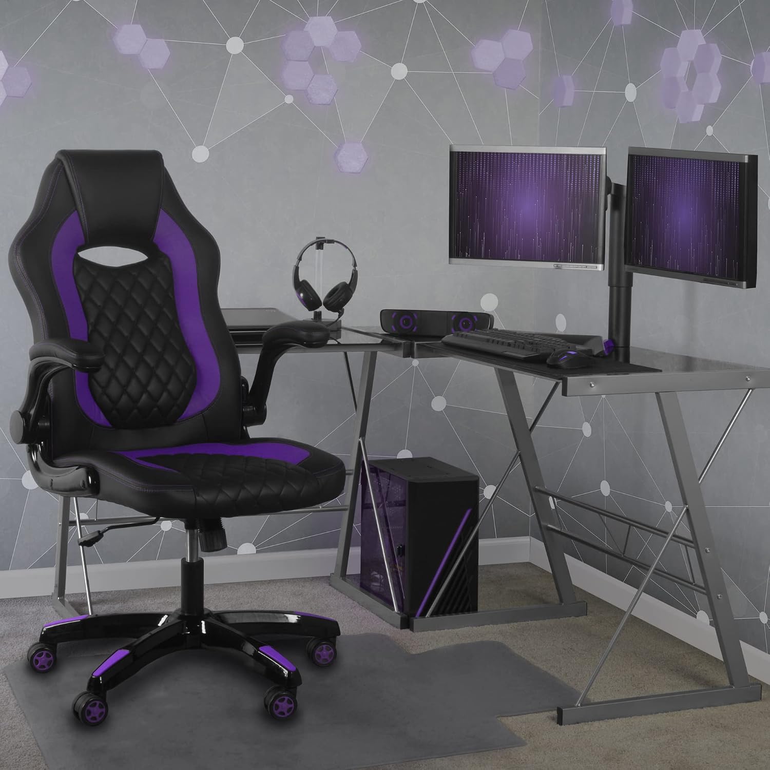 Aon Archeus Ergonomic Gaming Office Chair – Premium Comfort High-Back PC Gaming Seat w/Lumbar Support, Armrests & Padded Cushion – Ergonomic Office Chair – Black/Purple
