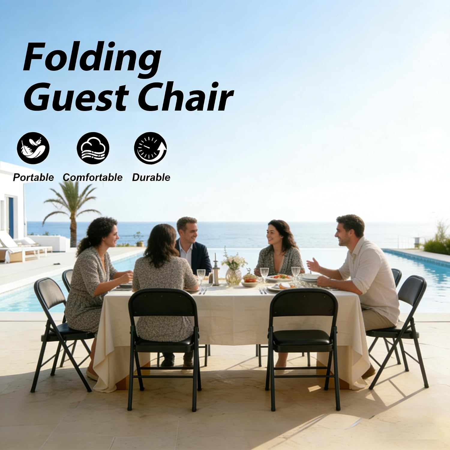 Set of 4 Folding Chairs with Cushion, No Assembly Wedding Chair, 280 LBS Capacity, Padded Folding Chairs 2 Pack for Banquet, Party, Picnic, Outdoor & Indoor Events, Black
