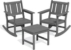 SERWALL Outdoor Rocking Chair Set of 2 with Side Table, All-Weather HDPE 3 Piece Patio Furniture Set, Outdoor Bistro Set with Pre-Drilled Hole for Porch Deck Lawn Balcony, Grey