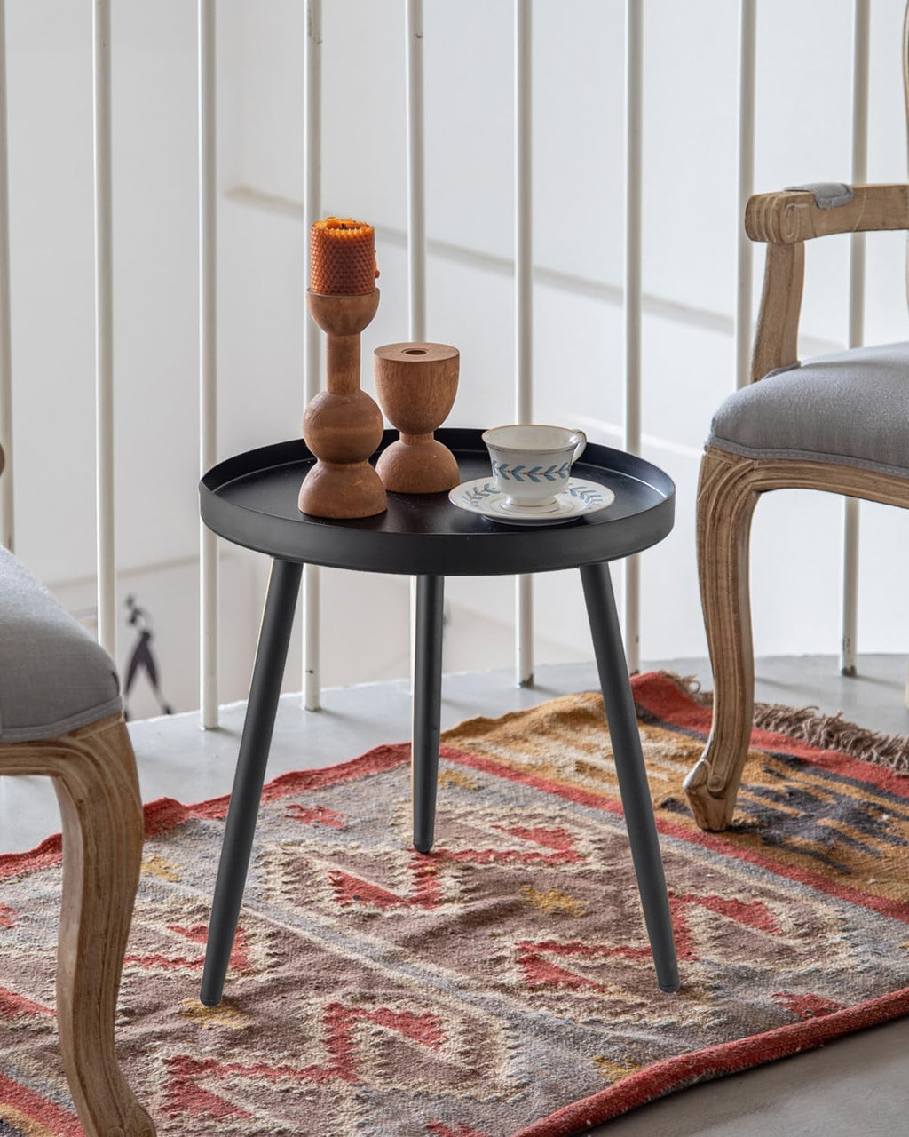 AOJEZOR Side Table Raised Edge: Iron End Table with Raised Rim for Young Families Small Space - No Too Required - Modern Style for Living Room