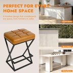 26 Inch Counter Height Bar Stools Set of 2, Backless Bar Stools for Kitchen Island, Faux Leather Upholstered Seat Modern Counter Stools with X-Frame Metal Legs and Footrest Walnut Brown