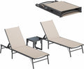 UDPATIO 3pcs Patio Lounge Chair Sets with Side Table Foldable Outdoor Chaise Lounge No Assembly