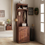 Maupvit Farmhouse Narrow Coat Rack with Shoe Storage, 6 Shoe Cubbies & 4 Coat Hooks, Hall Tree with Shoe Storage, Entryway Bench with Adjustable Shelves for Hallway, Living Room, Mudroom, Brown