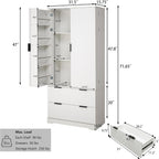 RiteSune 72" Tall Kitchen Pantry Storage Cabinet with 3 Keyboard Drawers & 6 Adjustable Shelves (2 Drawer - White)