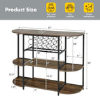 LOKO Wine Rack Table, 47 Inches Industrial Wine Bar Cabinet with Wine Rack & Glass Holders, Freestanding Floor Bar Storage Cabinet for Liquor and Glasses for Home Kitchen Dining Room (Rustic Brown)