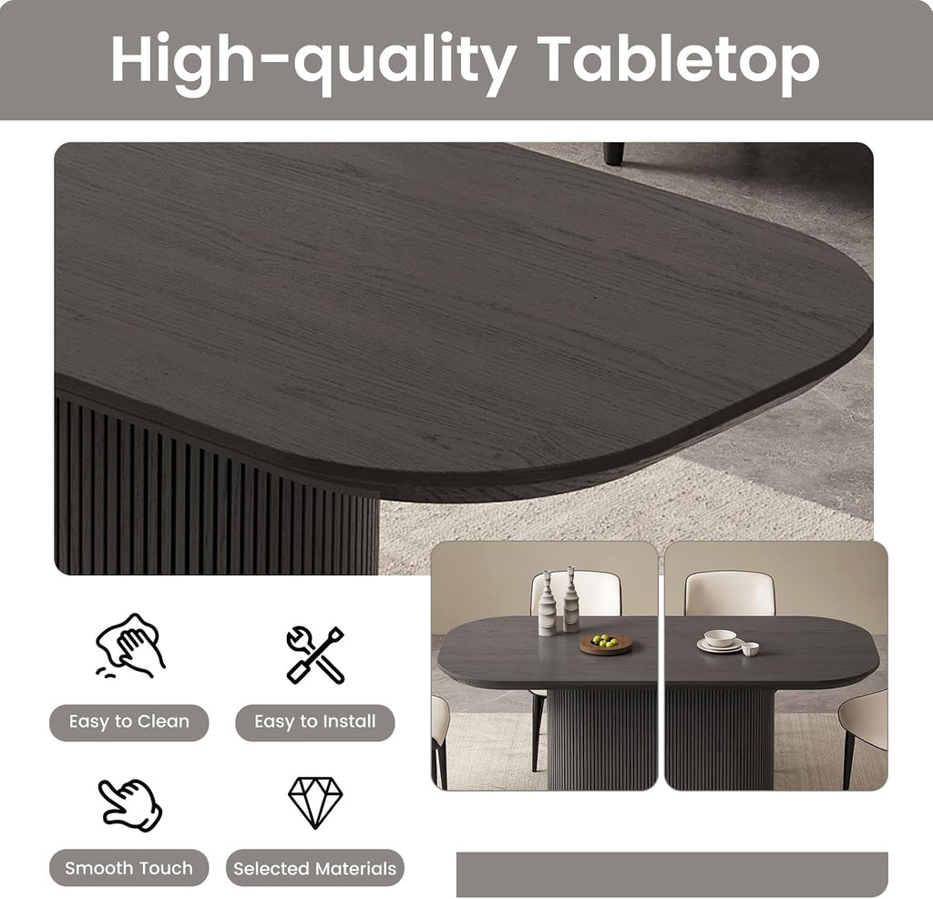 86" Oval Dining Table, Modern Black Kitchen Table, Luxury Rectangular Round Edge Dinner Table, Dining Table for Kitchen, Living Room