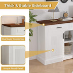 63" Fluted Sideboard Buffet with 4 Doors & 3 Drawers, Large Modern Farmhouse Accent Credenza with Adjustable Shelves for Kitchen, Dining Room, Living Room (White)