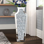 27" Tall Diamond Mirrored Floor Vase Silver Glass Decor for Flower No Water | Sparkling diamond mirror glass. Stunning floor accent for living room, entryway, or hallway. Ideal for modern home decor.