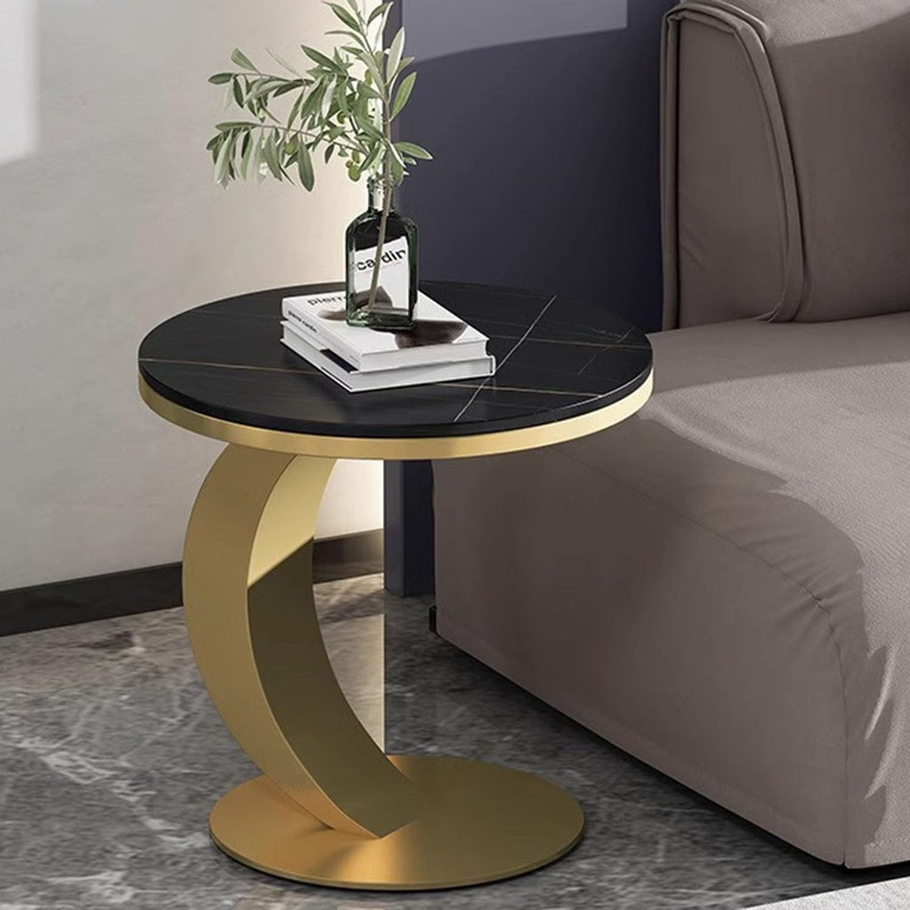 Modern C-Shaped Side Table, Sintered Stone Top & Sturdy Metal Frame, Minimalist Accent Table for Living Room Bedroom Sofa(A,40 * 55CM)