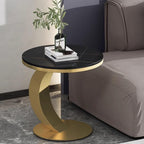 Modern C-Shaped Side Table, Sintered Stone Top & Sturdy Metal Frame, Minimalist Accent Table for Living Room Bedroom Sofa(A,40 * 55CM)